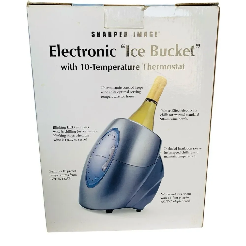Sharper Image Electronic Ice Bucket Cooler GF-201 Chills & Warms Wine Silver